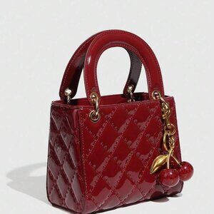 Cherry Red Patent Mini Handbag – Quilted Designer Inspired Purse 🍒